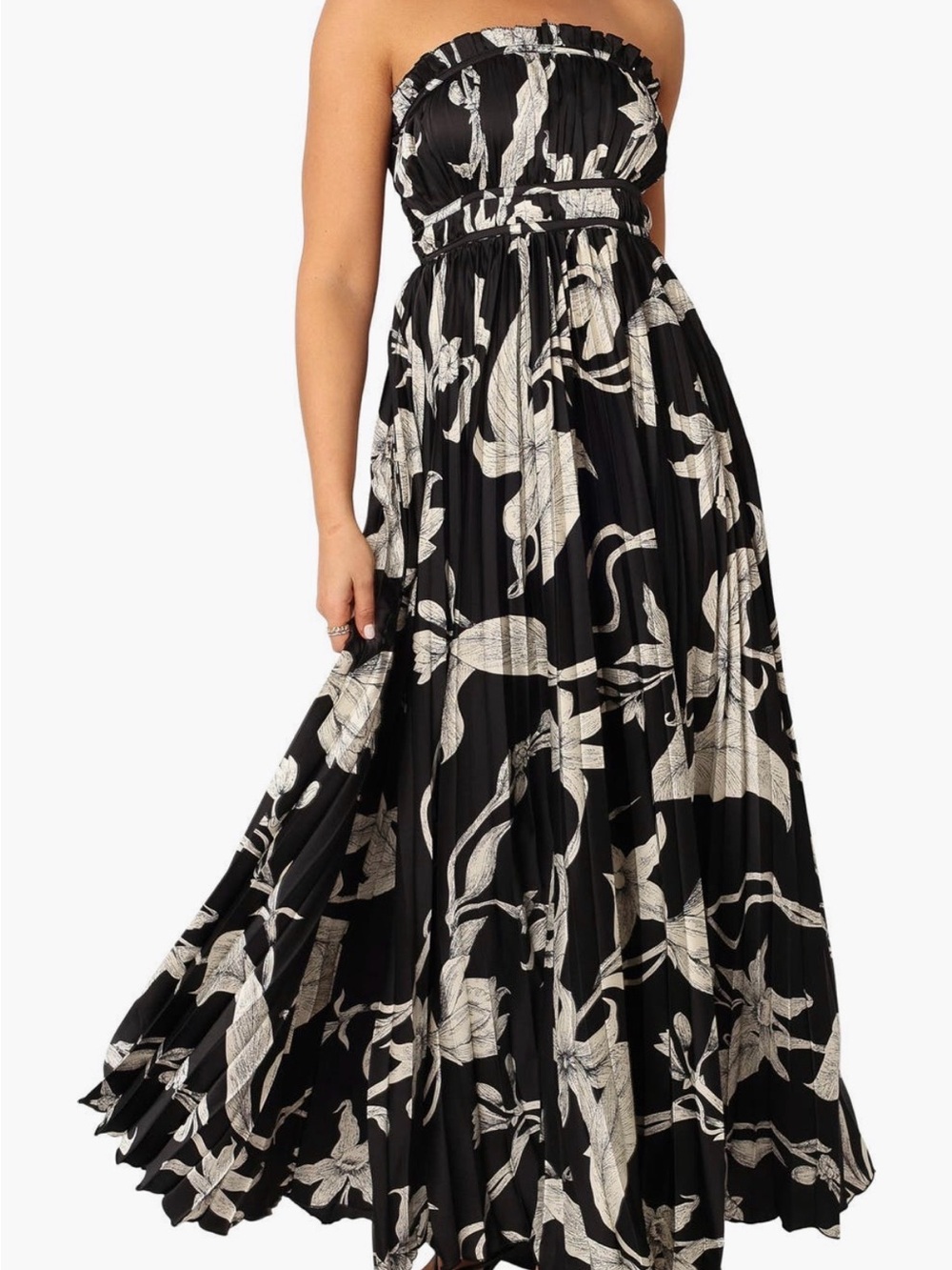 Petal & Pup Black Strapless Floral Maxi Dress